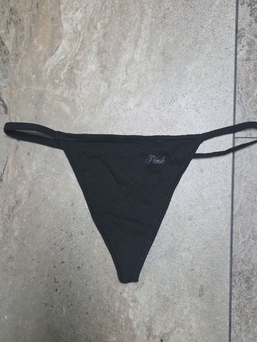 PINK Victoria's Secret Black Cotton V-string Thong Panty